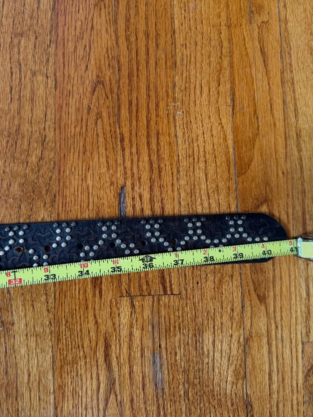 Black Studded Leather Belt with Antique Silver Buckle